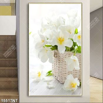 Tranh giỏ hoa trắng đẹp 15517NT