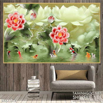 Tranh cá Koi bên hồ