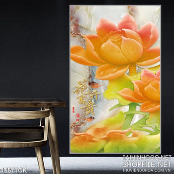Tranh sen ngọc màu cam