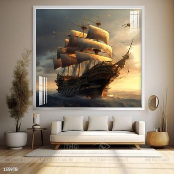 Tranh thuyền buồm vàng phong thủy đẹp