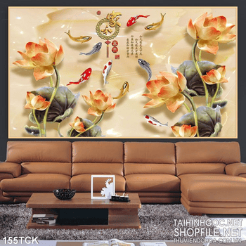 Tranh hoa sen, cá chép quần tụ giả ngọc