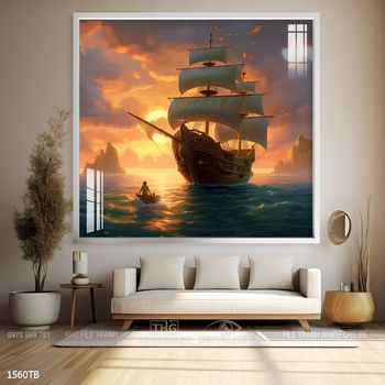 Tranh thuận buồm xuôi gió cánh buồm vàng đẹp nhất