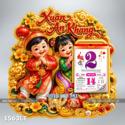 File lịch Tết em bé vui xuan tấn tài tấn lộc năm mới in bế cnc 1563LT