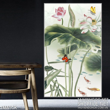 Tranh hoa sen thủy mặc in màu
