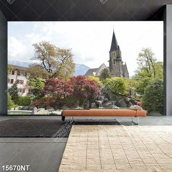 Tranh lâu đài có nhiều cây xanh