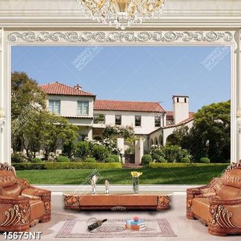 Tranh ngôi nhà có nhiều cây xanh