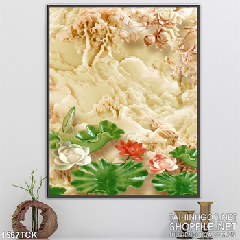 Tranh hoa sen lá xanh ngọc