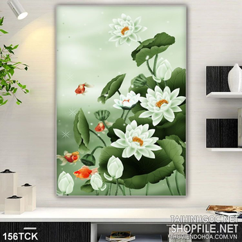 Tranh hoa sen, cá chép giả ngọc