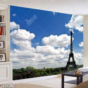Tranh tháp Eiffel dưới bầu trởi xanh