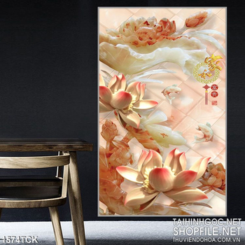 Tranh in kính hoa sen ngọc cát tường