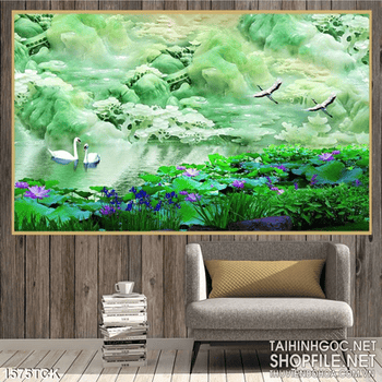 Tranh hoa sen tím trong đầm