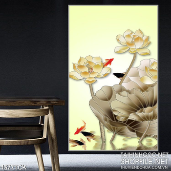 Tranh hoa sen vàng in lụa
