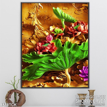 Tranh hoa sen đỏ đẹp 3D