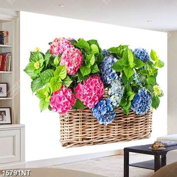 Tranh giỏ hoa cẩm tú cầu