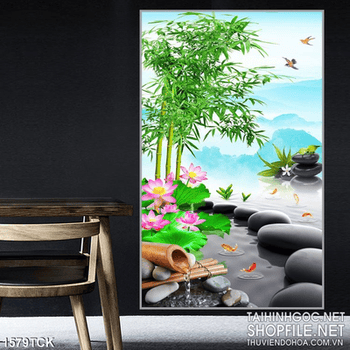 Tranh cảnh sen hồng đẹp