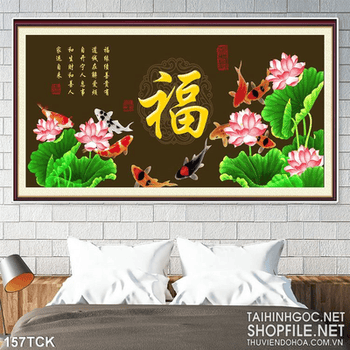 Tranh hoa sen, cá chép nghệ thuật thư pháp