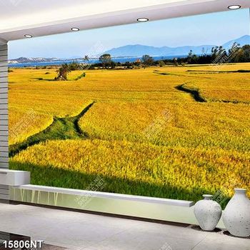 Tranh cánh đồng lúa chín vàng file gốc