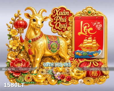 File lịch Tết con dê vàng đinh mùi năm mới 2027 in bế cnc 1580LT