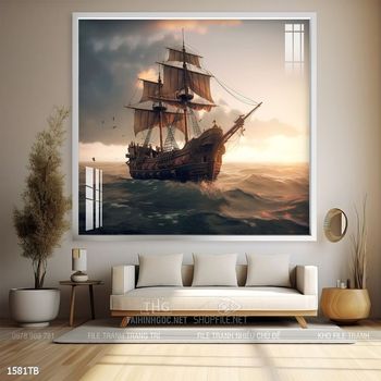 Tranh thuyền buồm vàng phong thủy đẹp