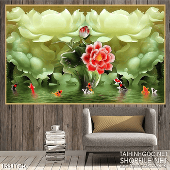 Cá Koi cùng sen đỏ