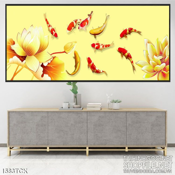 Tranh in lụa sen vàng nở