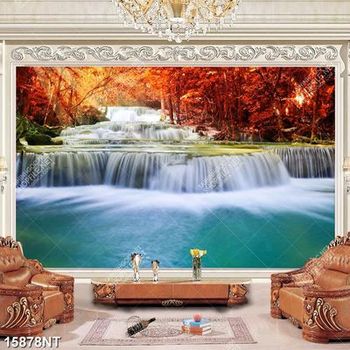 Tranh thác nước giữa rừng thu 15878NT