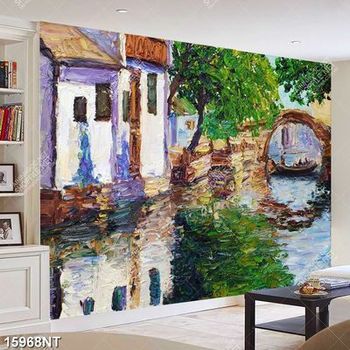 Tranh vẽ ngôi nhà bên dòng sông