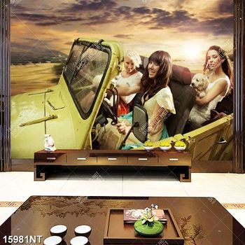 Tranh ba cô gái lái xe ô tô