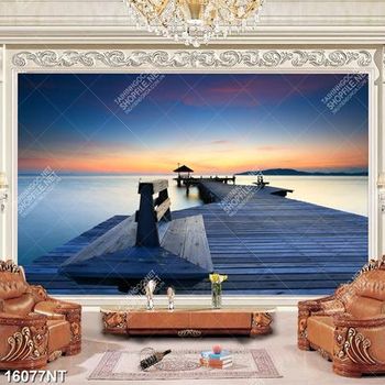 Tranh cây cầu gỗ hướng ra biển