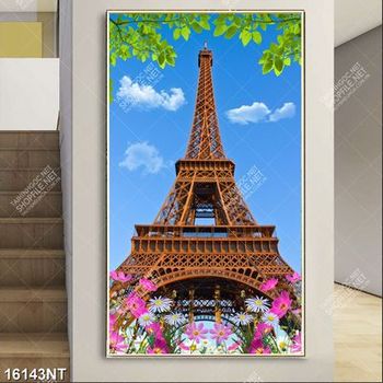 Tranh hoa nở và tháp Eiffel in file gốc