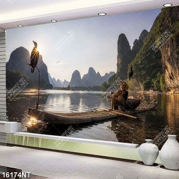 Tranh phong cảnh sông núi yên bình file psd