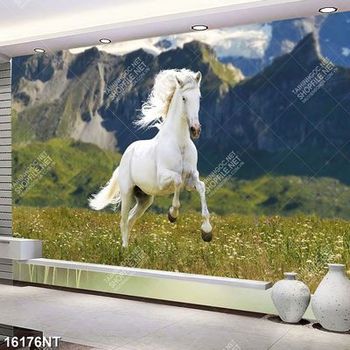 Tranh file gốc ngựa trắng chạy trên đồi cỏ