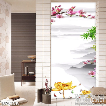 Tranh trang trí sơn dầu bông sen vàng bên đàn cá chép