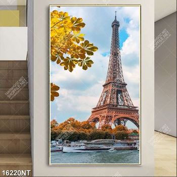 Tranh lá vàng bên tháp Eiffel file psd