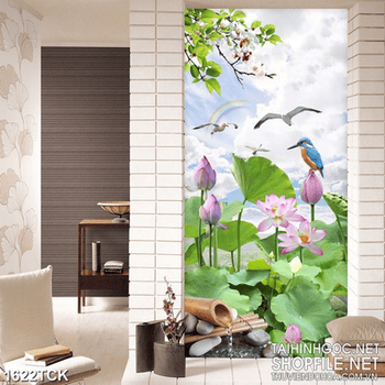 Tranh nghệ thuật sơn dầu hoa sen dưới những cánh hải âu