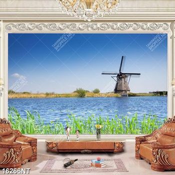 Tranh cối xay gió bên dòng sông 16266NT