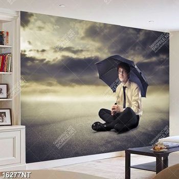 Tranh nghệ thuật chàng trai ngồi che ô