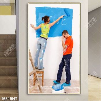 Tranh sơn tường màu xanh