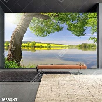 Tranh cây xanh bên hồ