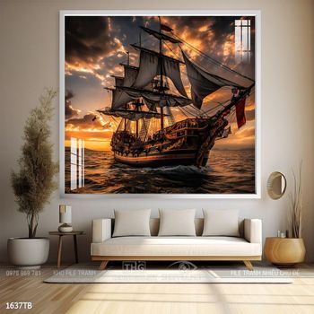 Tranh thuận buồm xuôi gió cánh buồm vàng đẹp nhất