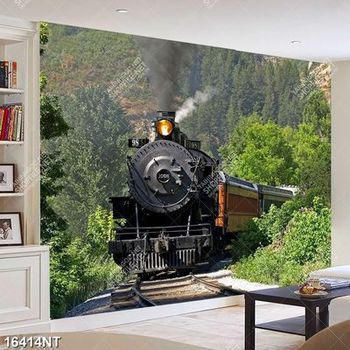 Tranh tàu hỏa đi qua núi