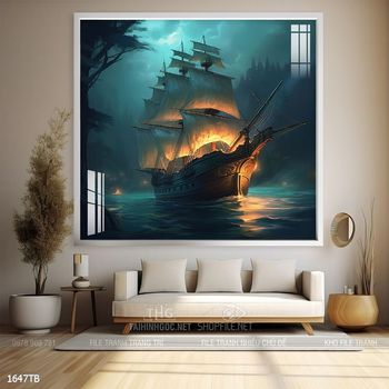 Tranh thuyền buồm vàng phong thủy đẹp