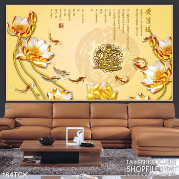 Tranh hoa sen, cá chép tài lộc