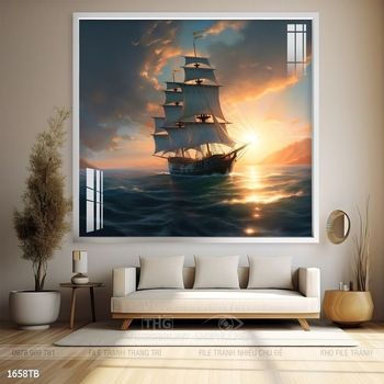 Tranh thuyền buồm vàng phong thủy đẹp