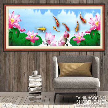 Tranh hoa sen, cá chép phong thủy