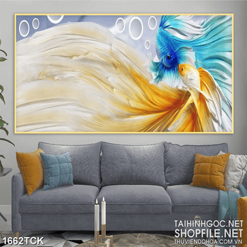 Tranh in treo tường đôi cá  sim betta với màu sắc rực rỡ