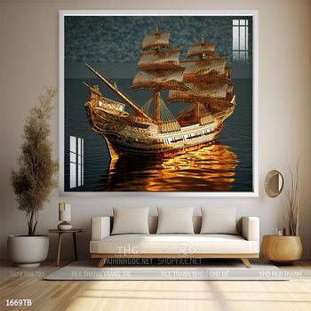 Tranh thuyền buồm vàng phong thủy đẹp
