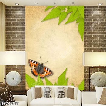 Tranh lá xanh và bươm bướm