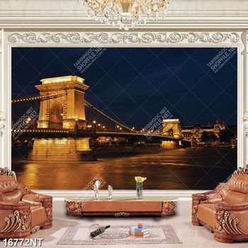 Tranh cây cầu sáng đèn đẹp lung linh