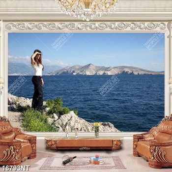 Tranh cô gái đứng bên bãi biển rộng